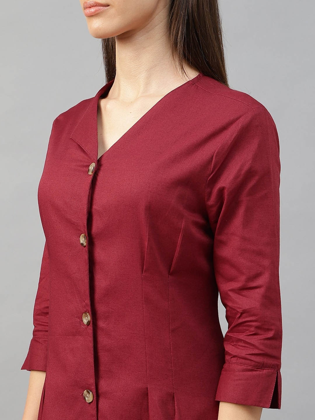 Hancock Women Rust Solid Linen Cotton Regular Fit Formal Dress