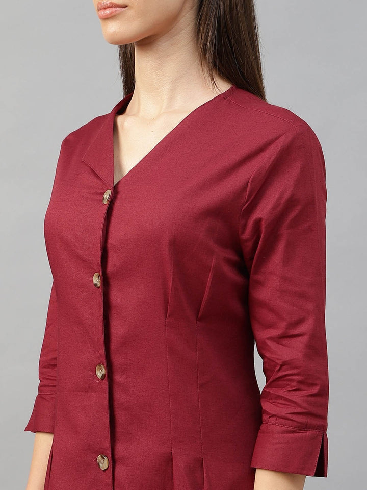 Hancock Women Rust Solid Linen Cotton Regular Fit Formal Dress