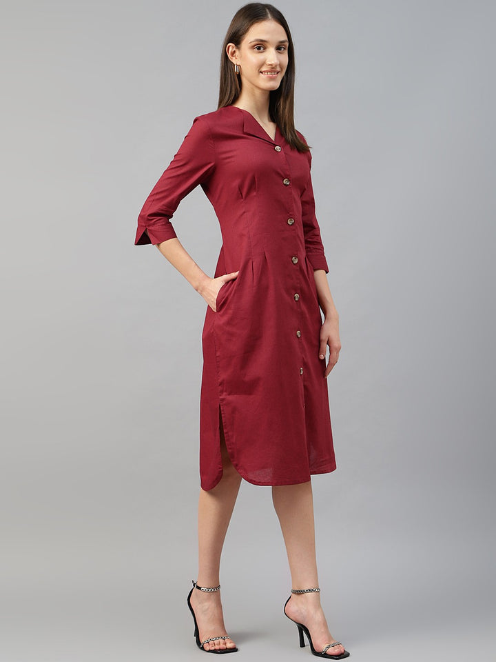 Hancock Women Rust Solid Linen Cotton Regular Fit Formal Dress