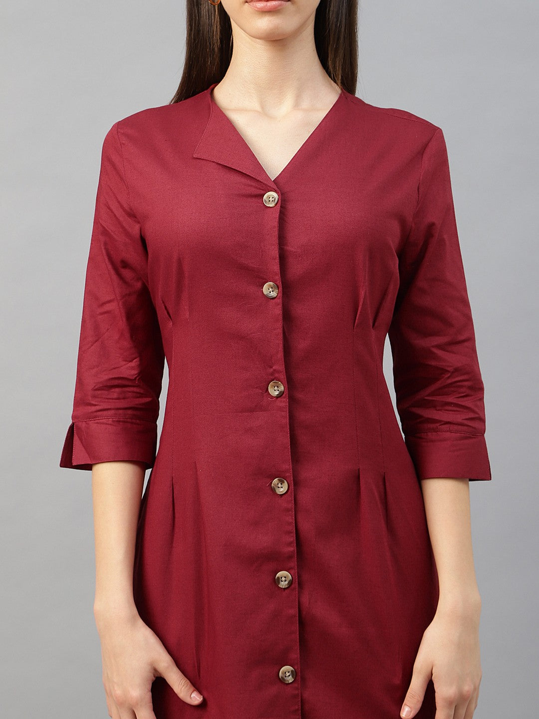 Hancock Women Rust Solid Linen Cotton Regular Fit Formal Dress