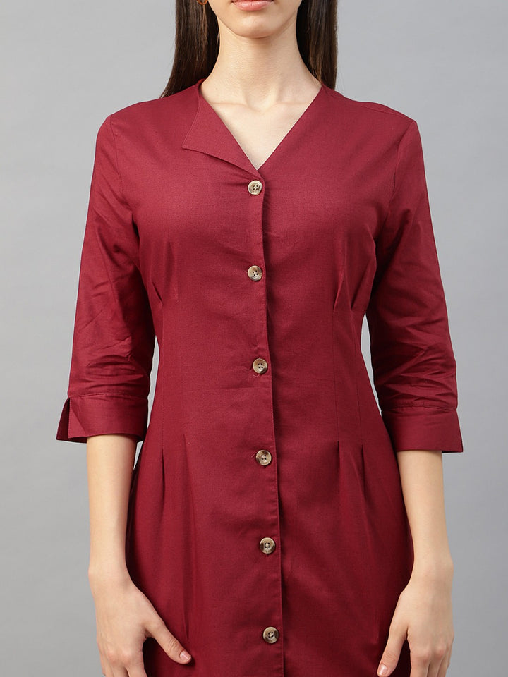 Hancock Women Rust Solid Linen Cotton Regular Fit Formal Dress