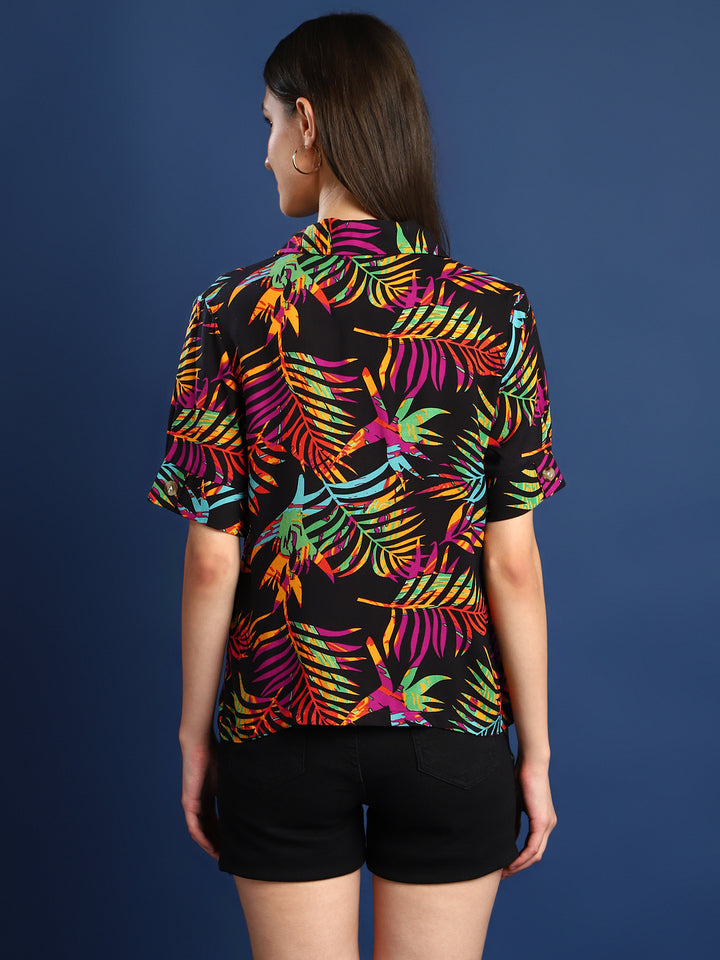 Women Black Printed Viscose Rayon Regular Fit Casual Shirt