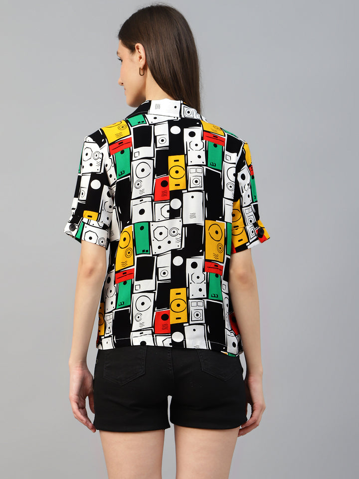 Women White & Multi Printed Viscose Rayon Regular Fit Casual Shirt