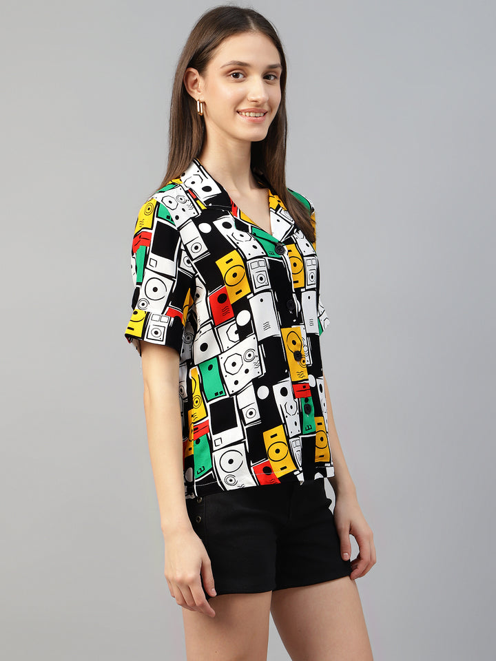 Women White & Multi Printed Viscose Rayon Regular Fit Casual Shirt