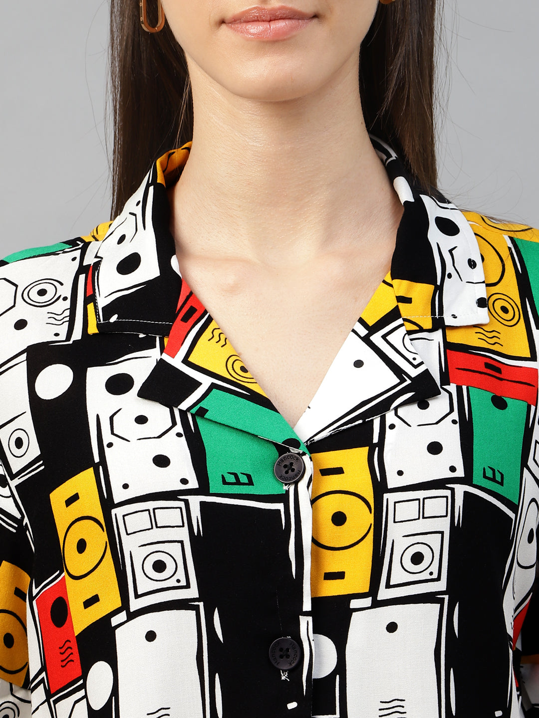 Women White & Multi Printed Viscose Rayon Regular Fit Casual Shirt