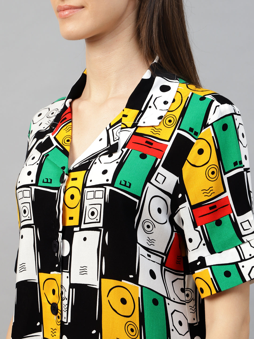 Women White & Multi Printed Viscose Rayon Regular Fit Casual Shirt