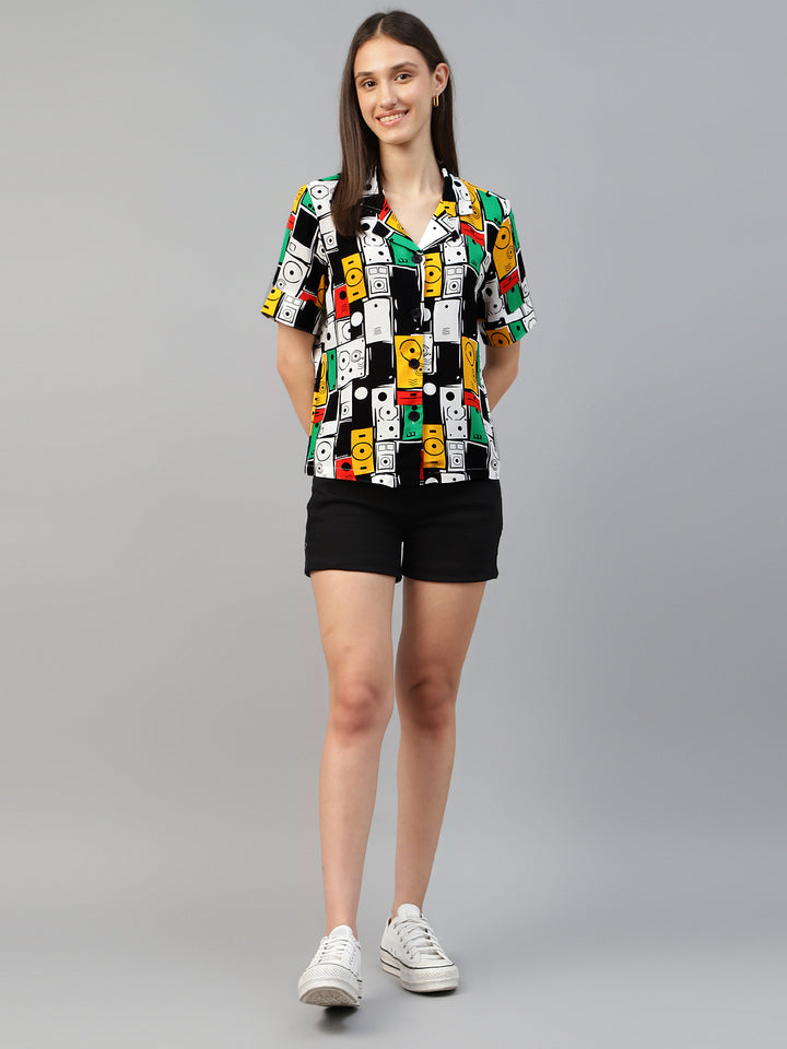 Women White & Multi Printed Viscose Rayon Regular Fit Casual Shirt