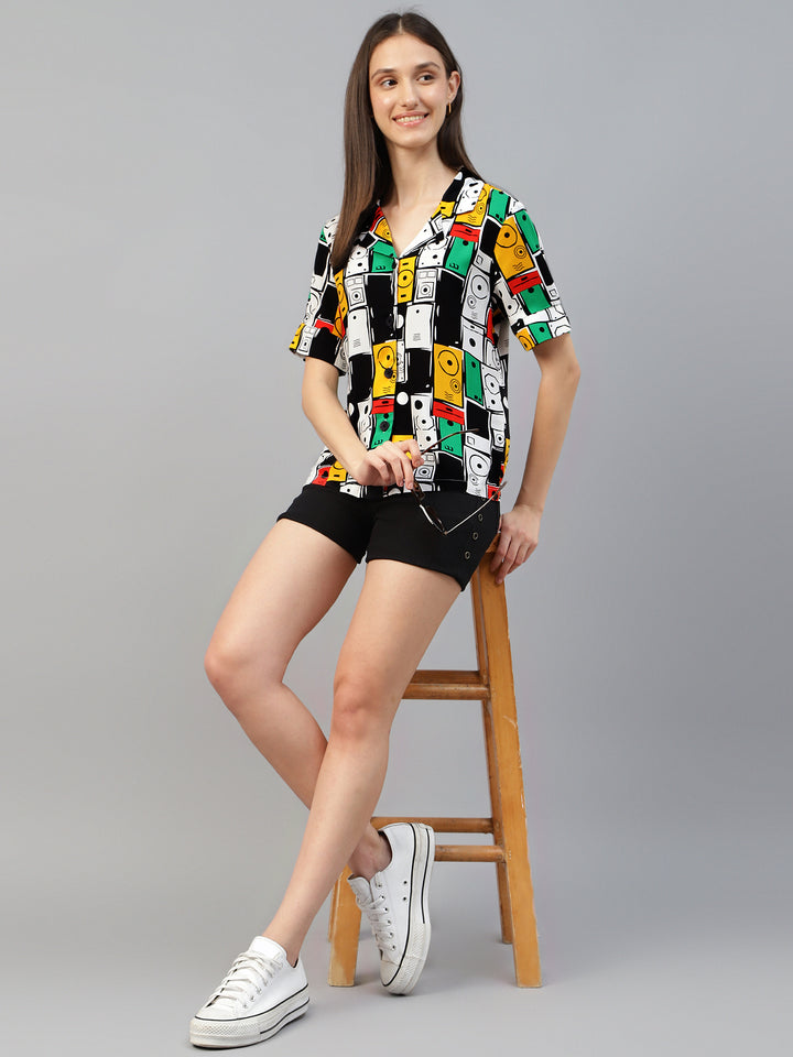 Women White & Multi Printed Viscose Rayon Regular Fit Casual Shirt