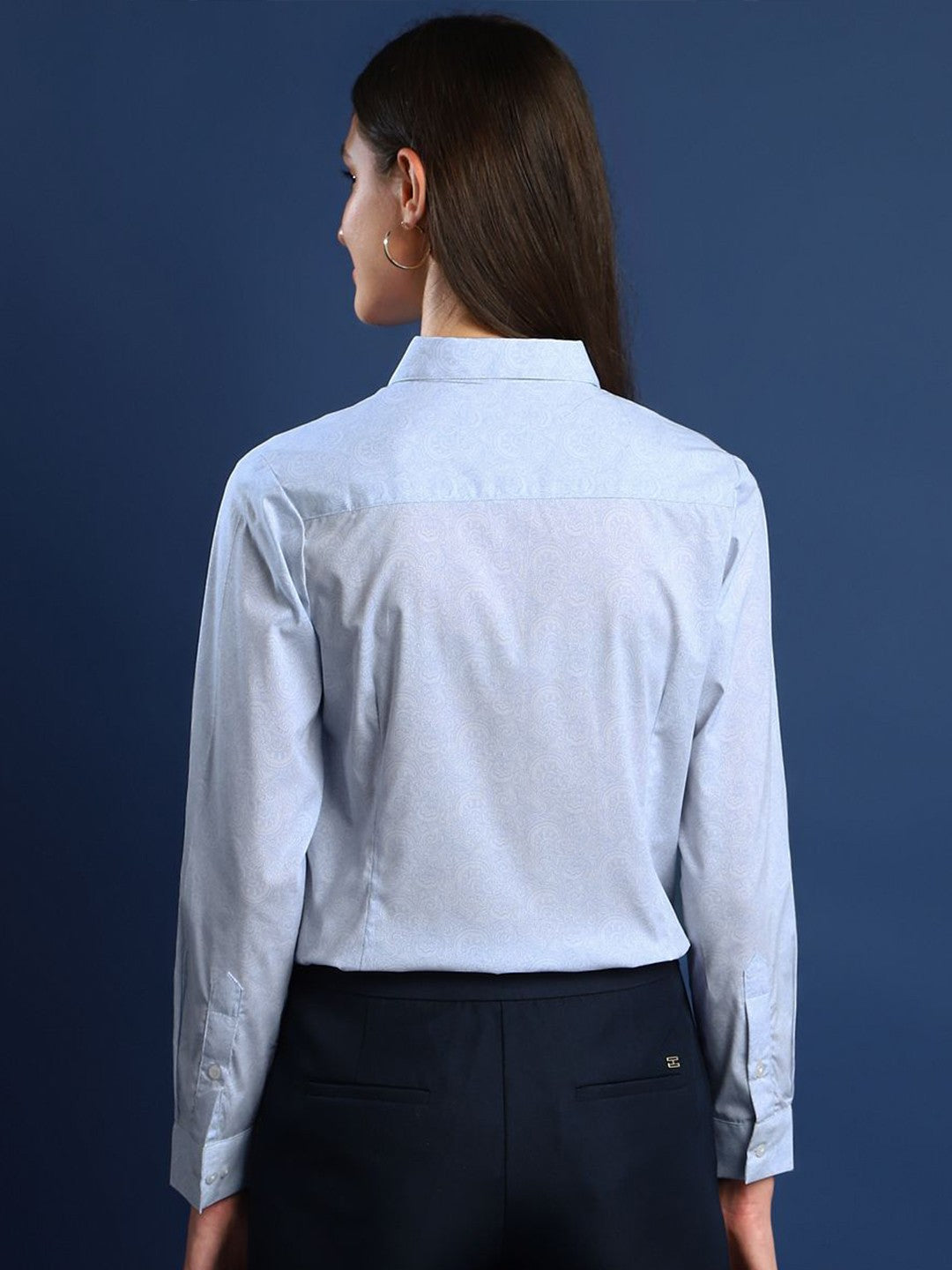 Women Sky Blue Solid Pure Cotton Regular Fit Formal Shirt