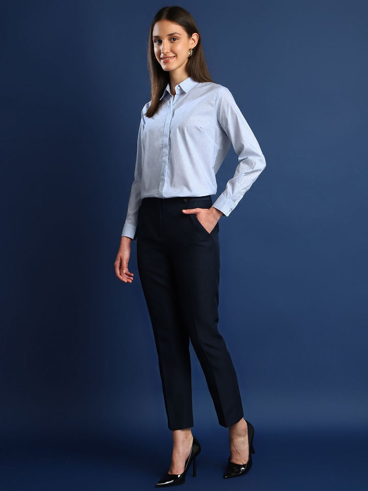 Women Sky Blue Solid Pure Cotton Regular Fit Formal Shirt