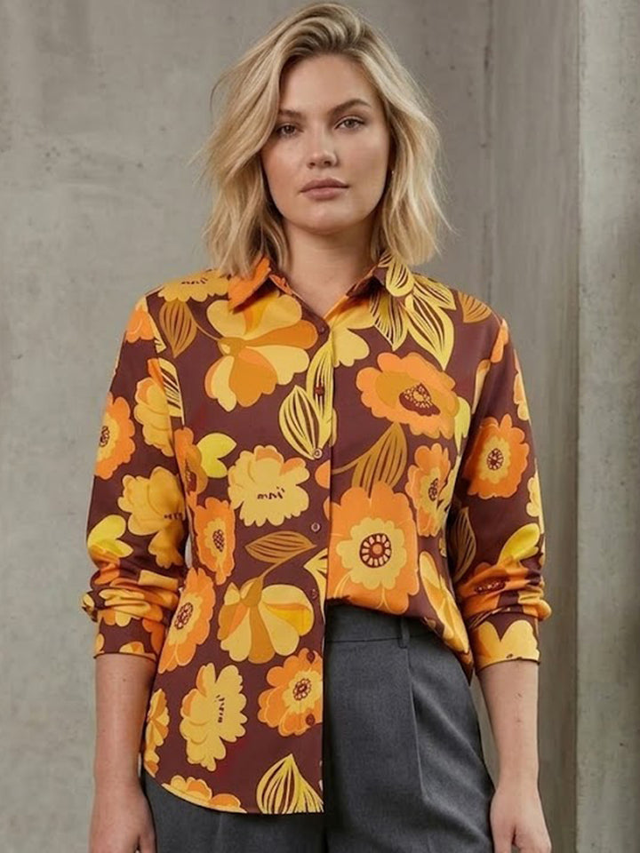 Women Maroon & Mustard Printed Viscose Rayon Relaxed Fit Casual Shirt