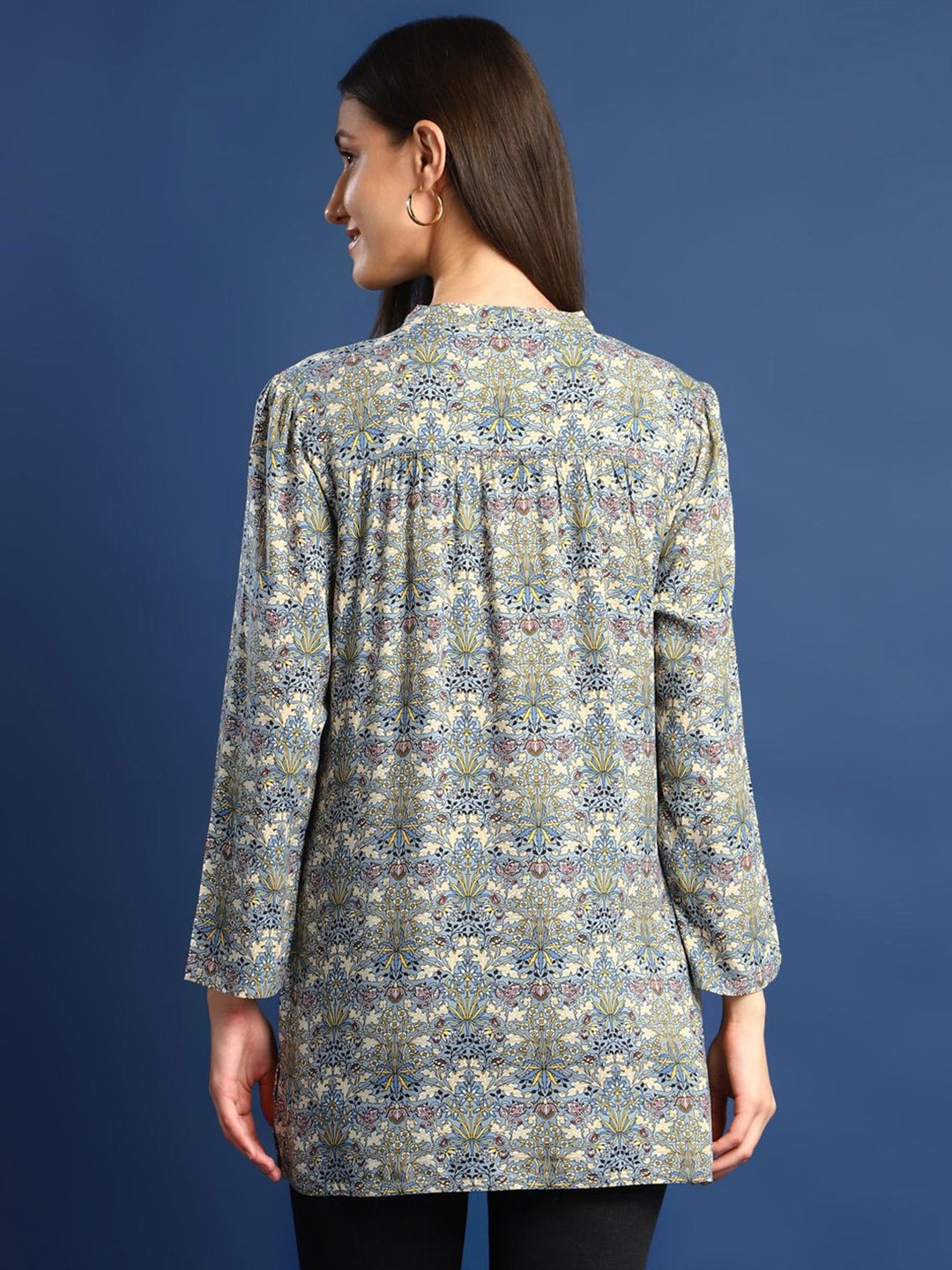 Hancock Women Grey Printed Viscose Rayon Regular Fit Casual Top