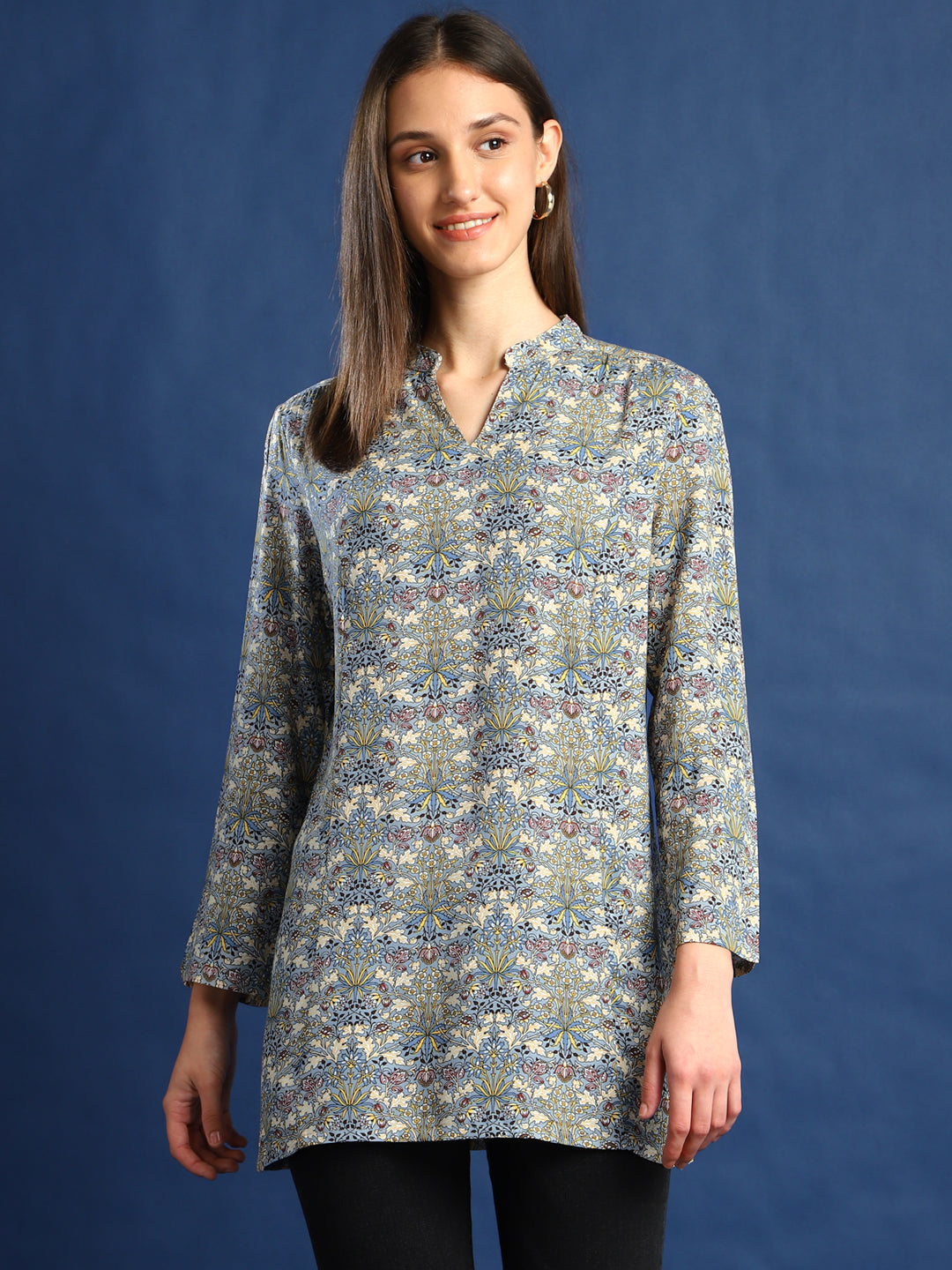 Hancock Women Grey Printed Viscose Rayon Regular Fit Casual Top