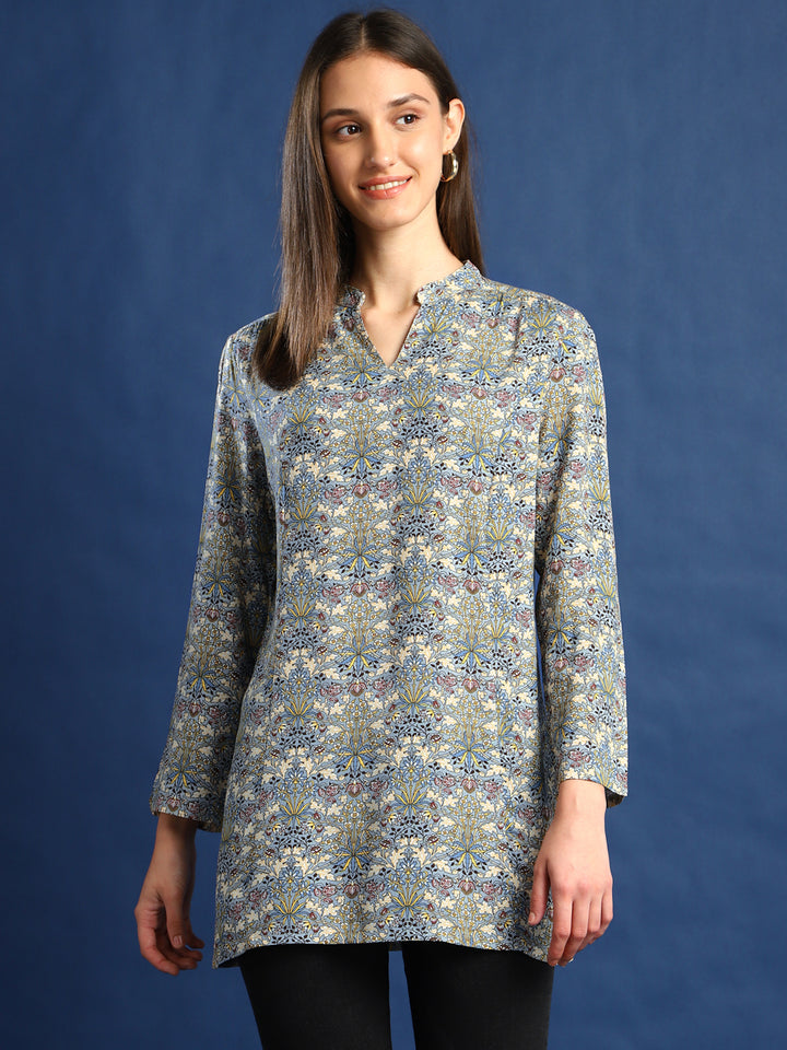 Hancock Women Grey Printed Viscose Rayon Regular Fit Casual Top