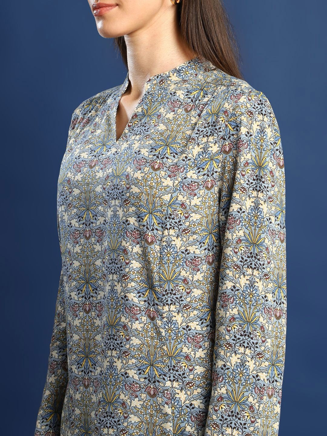 Hancock Women Grey Printed Viscose Rayon Regular Fit Casual Top