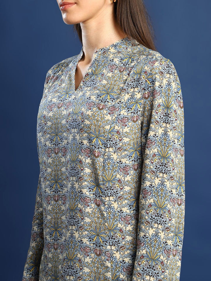 Hancock Women Grey Printed Viscose Rayon Regular Fit Casual Top