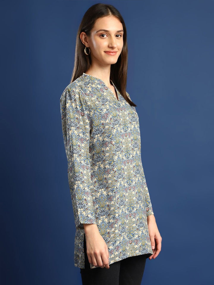 Hancock Women Grey Printed Viscose Rayon Regular Fit Casual Top