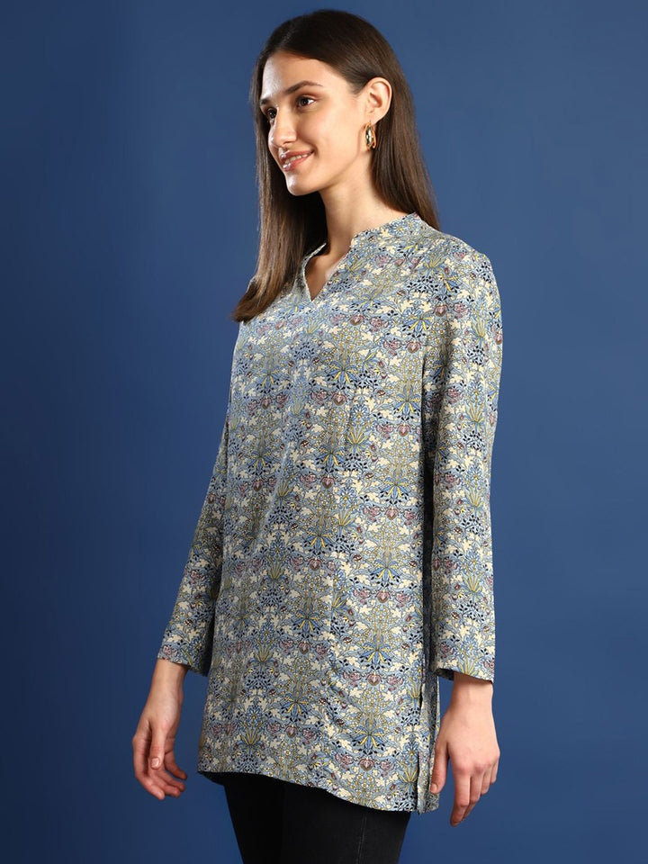 Hancock Women Grey Printed Viscose Rayon Regular Fit Casual Top