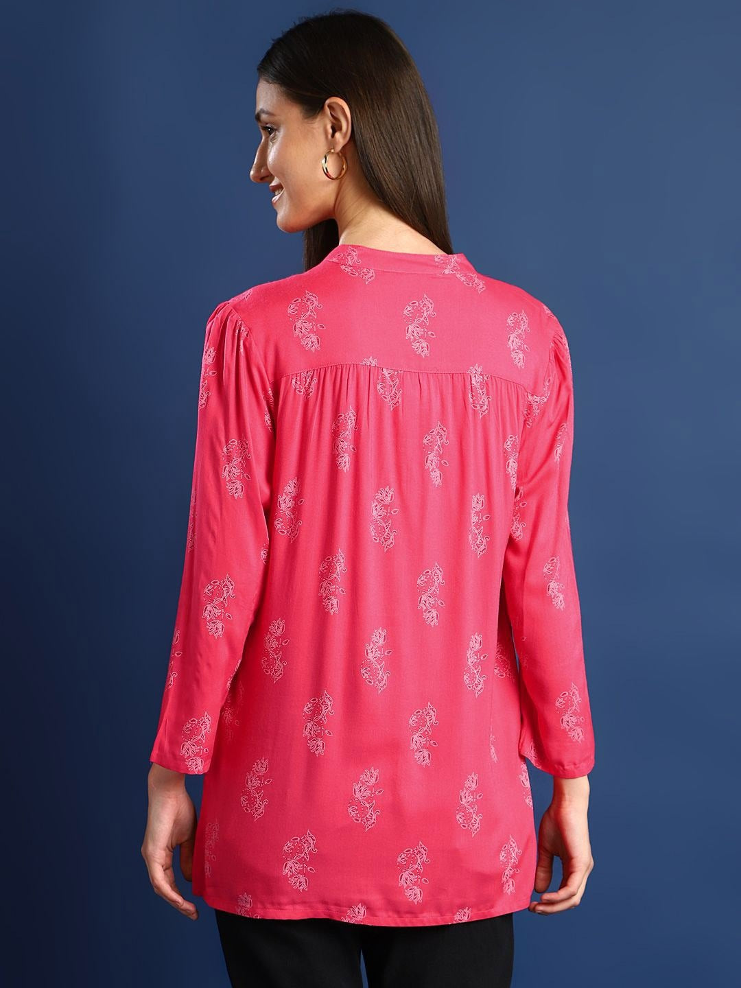 Hancock Women Pink Printed Viscose Rayon Regular Fit Casual Top