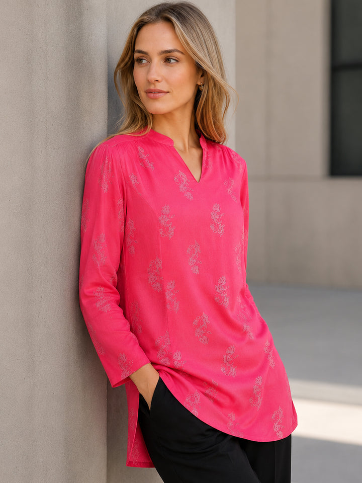 Hancock Women Pink Printed Viscose Rayon Regular Fit Casual Top
