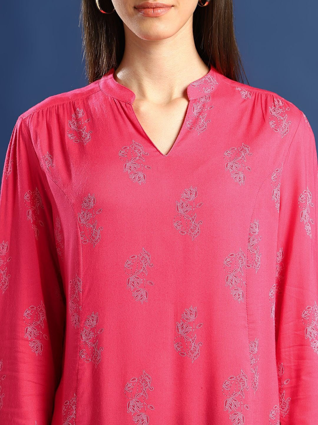 Hancock Women Pink Printed Viscose Rayon Regular Fit Casual Top