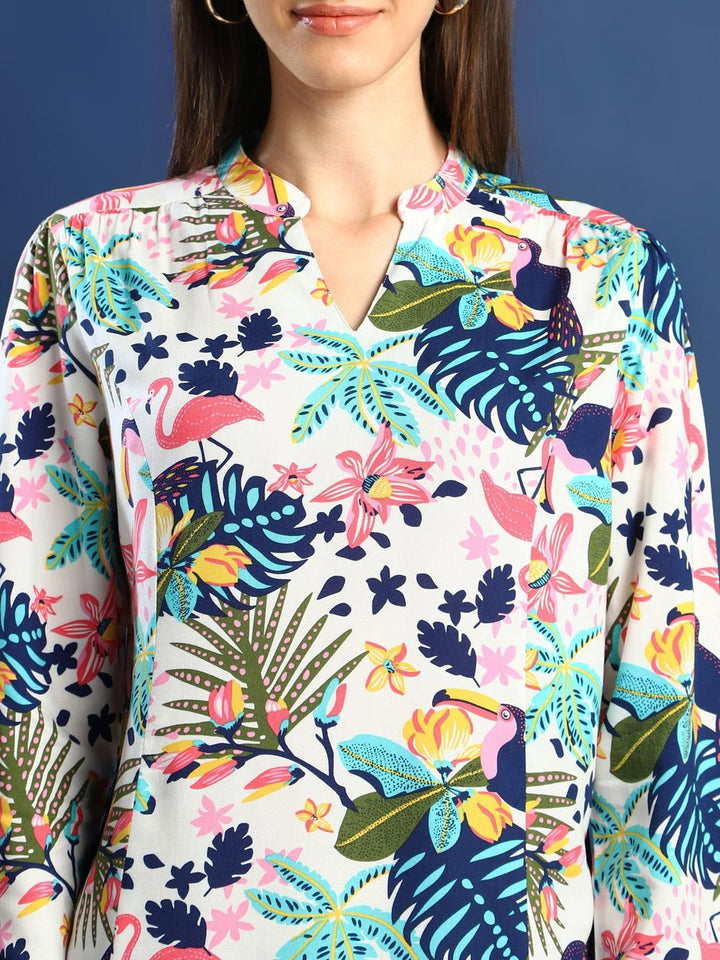 Hancock Women White & Multi Printed Viscose Rayon Regular Fit Casual Top