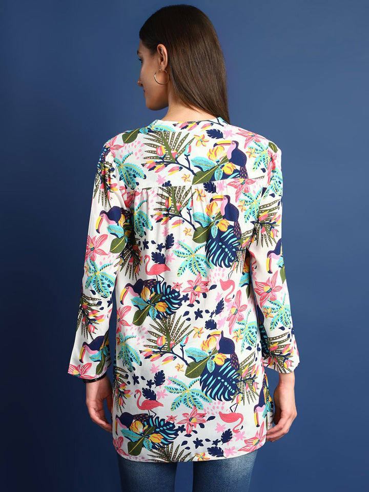 Hancock Women White & Multi Printed Viscose Rayon Regular Fit Casual Top