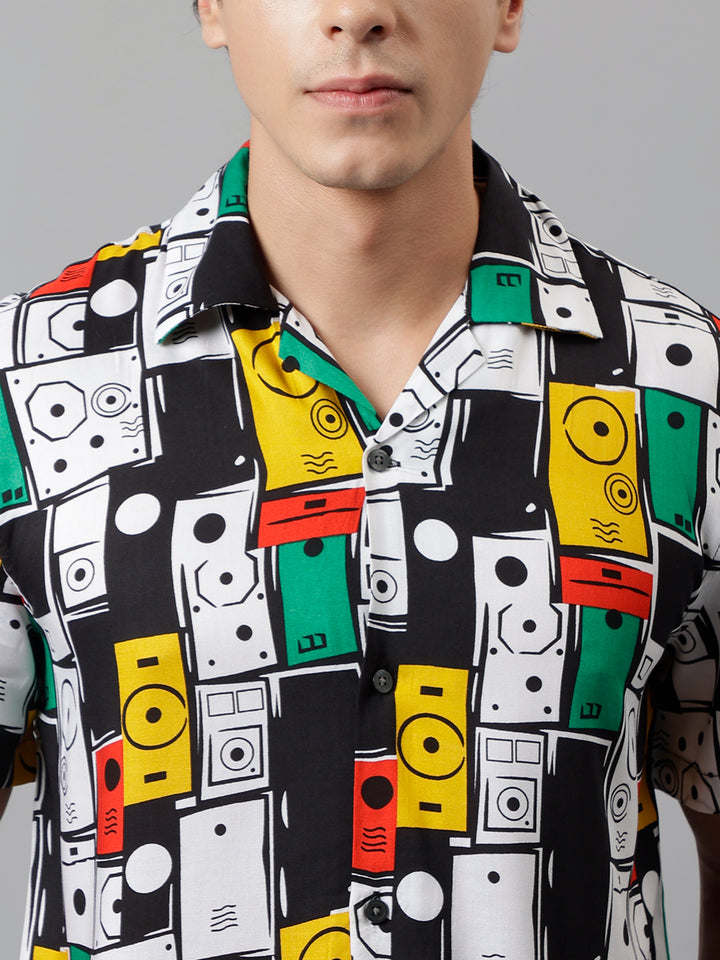 Men White & Multi Printed Viscose Rayon Regular Fit Casual Co &Ord Sets