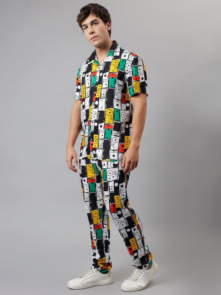 Men White & Multi Printed Viscose Rayon Regular Fit Casual Co &Ord Sets