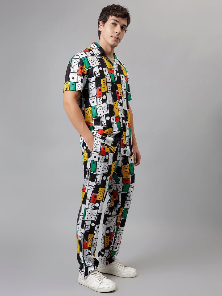 Men White & Multi Printed Viscose Rayon Regular Fit Casual Co &Ord Sets