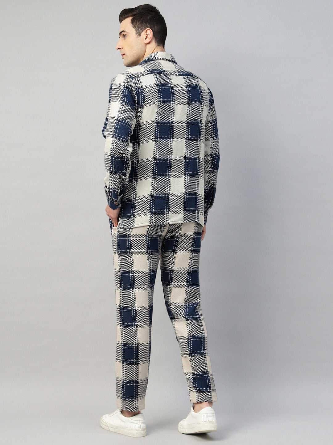 Hancock Men Cream & Navy Blue Check Pure Cotton Relaxed Fit Night Wear Night Suit