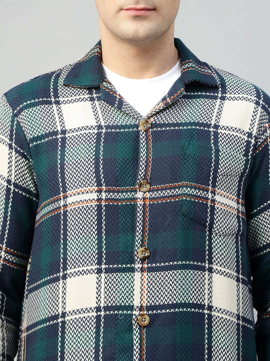 Hancock Men Navy Blue & Green Check Pure Cotton Relaxed Fit Night Wear Night Suit