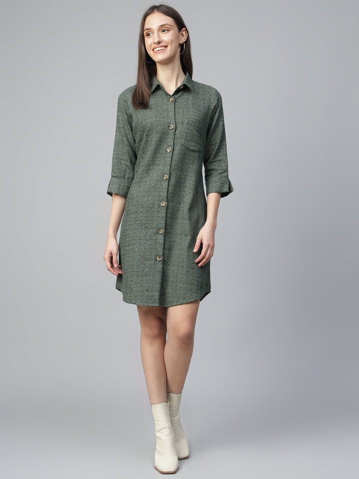Hancock Women Olive Solid Pure Cotton Regular Fit Formal Dress