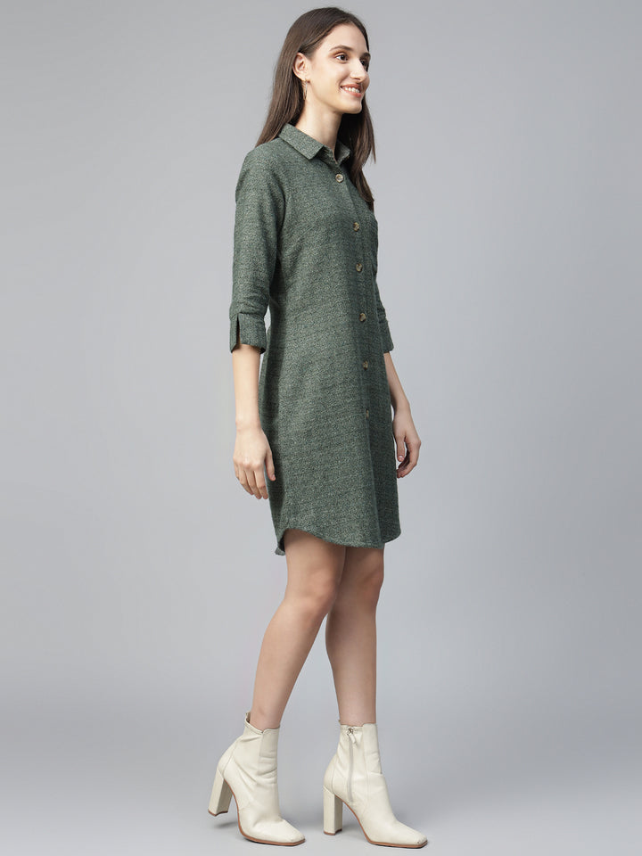 Hancock Women Olive Solid Pure Cotton Regular Fit Formal Dress