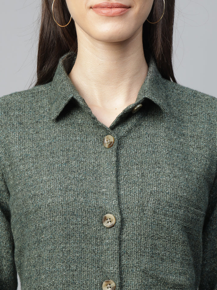 Hancock Women Olive Solid Pure Cotton Regular Fit Formal Dress