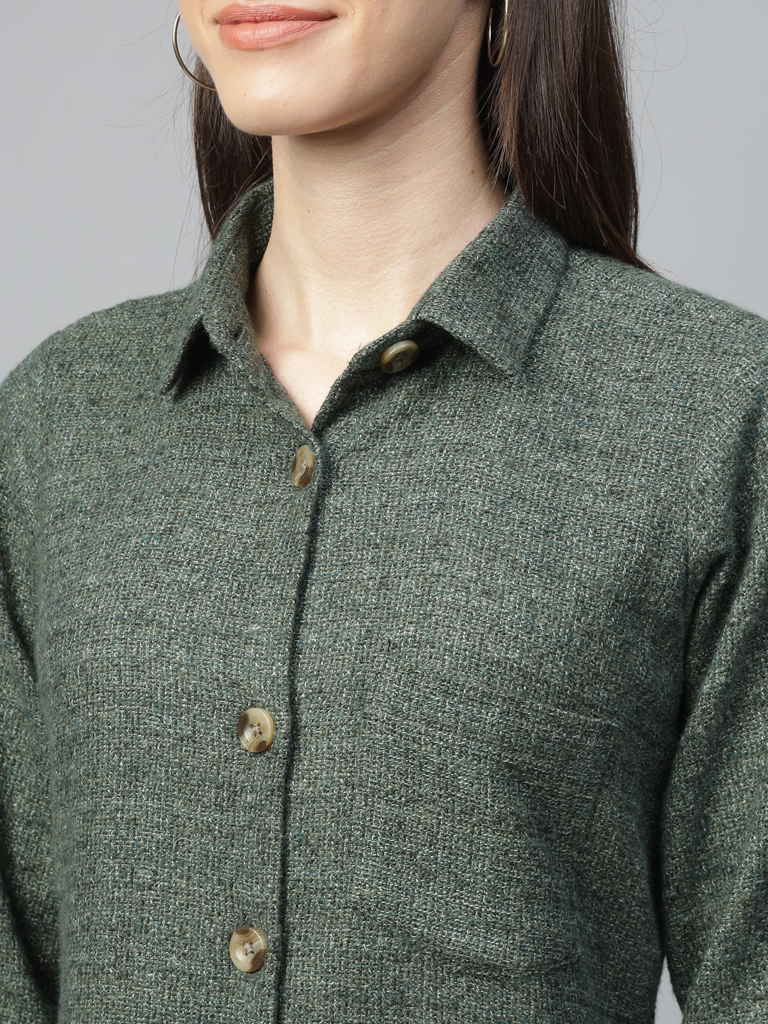 Hancock Women Olive Solid Pure Cotton Regular Fit Formal Dress