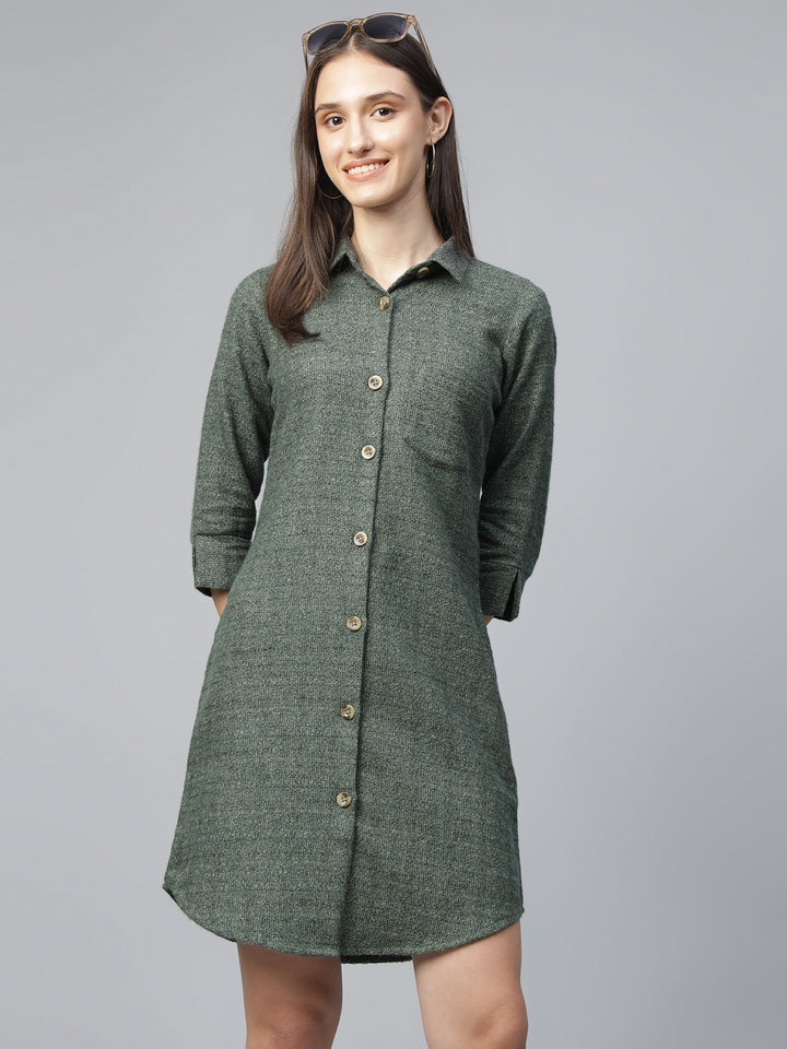 Hancock Women Olive Solid Pure Cotton Regular Fit Formal Dress