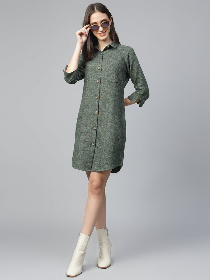 Hancock Women Olive Solid Pure Cotton Regular Fit Formal Dress