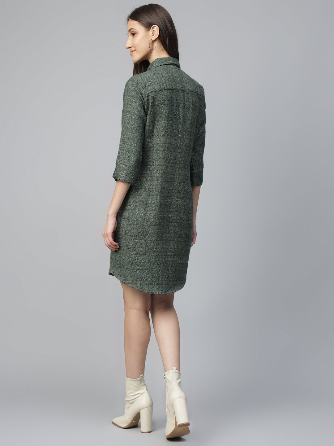 Hancock Women Olive Solid Pure Cotton Regular Fit Formal Dress