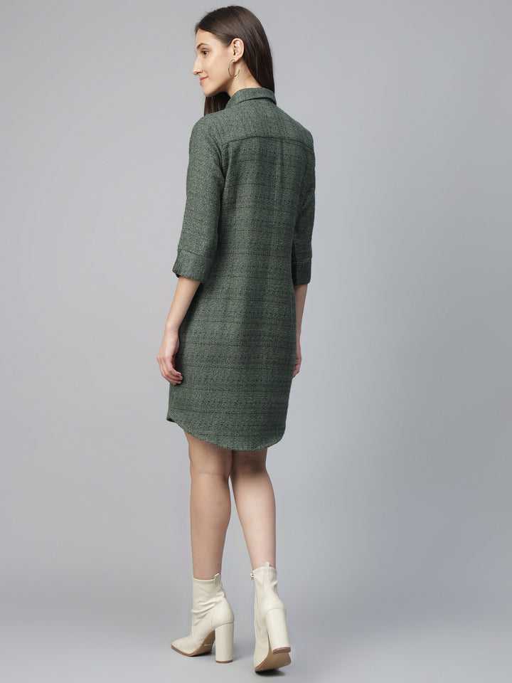 Hancock Women Olive Solid Pure Cotton Regular Fit Formal Dress