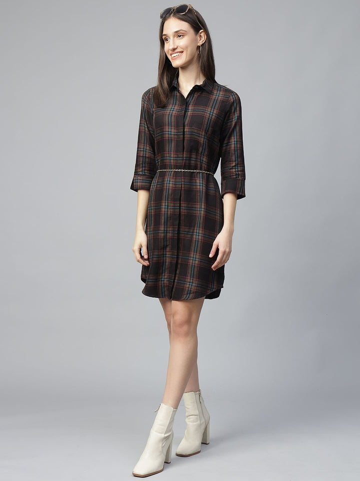 Hancock Women Black Checked Pure Cotton Regular Fit Formal Dress