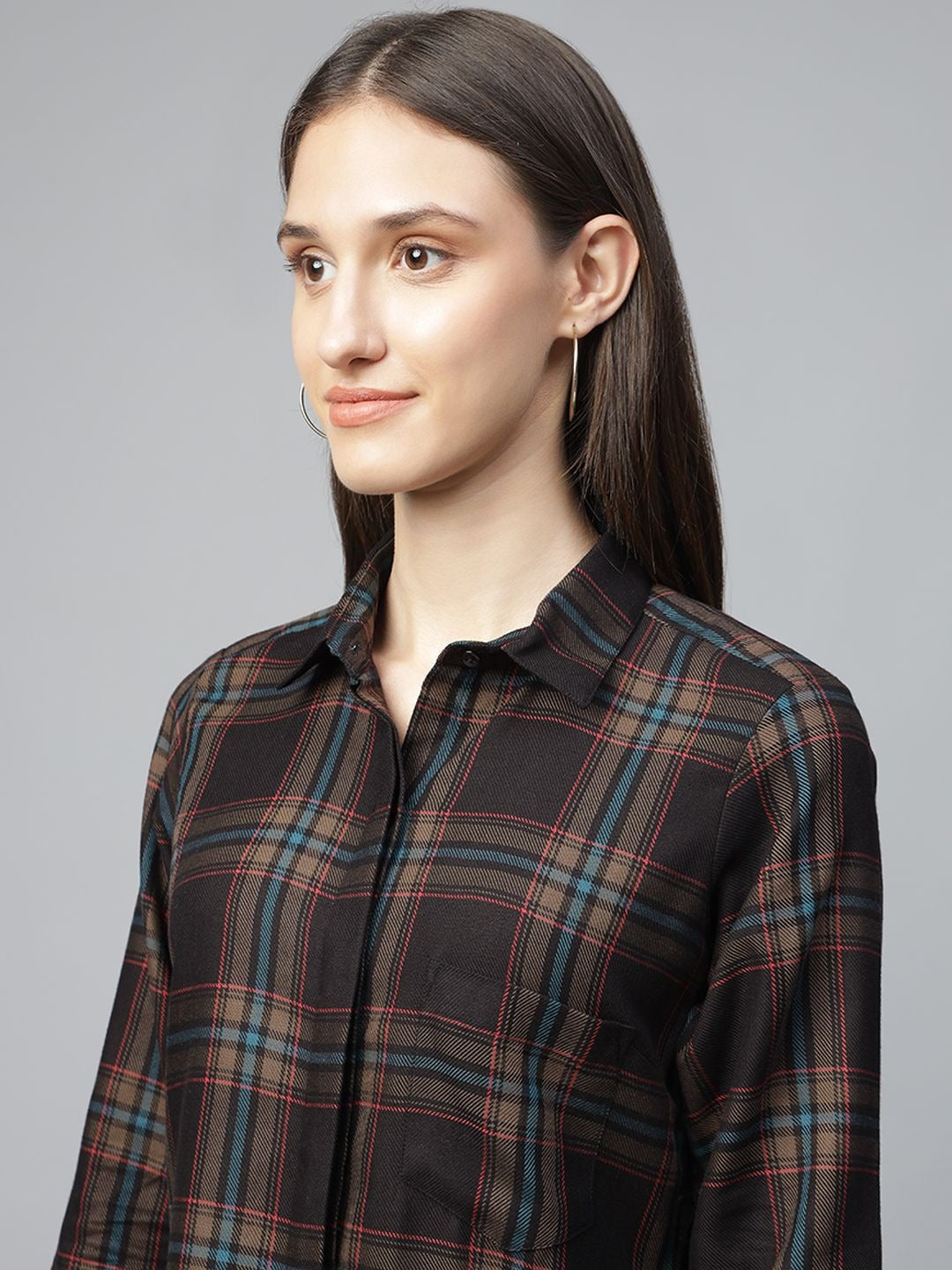 Hancock Women Black Checked Pure Cotton Regular Fit Formal Dress