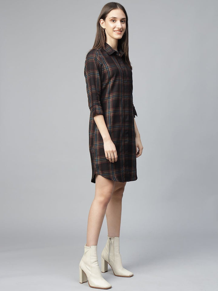Hancock Women Black Checked Pure Cotton Regular Fit Formal Dress