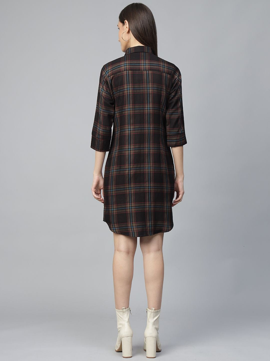 Hancock Women Black Checked Pure Cotton Regular Fit Formal Dress