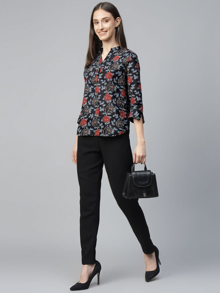 Hancock Women Black Printed Pure Cotton Regular Fit Formal Top