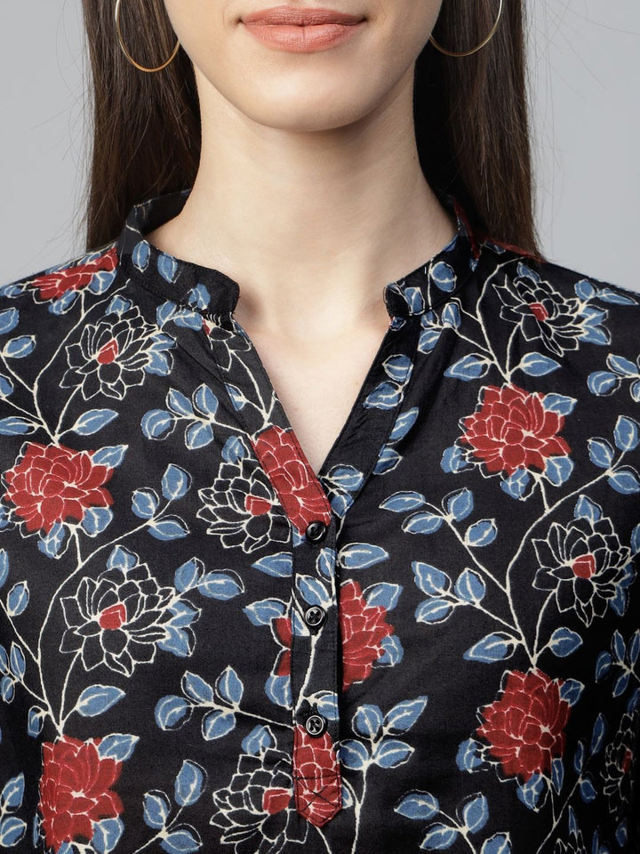 Hancock Women Black Printed Pure Cotton Regular Fit Formal Top