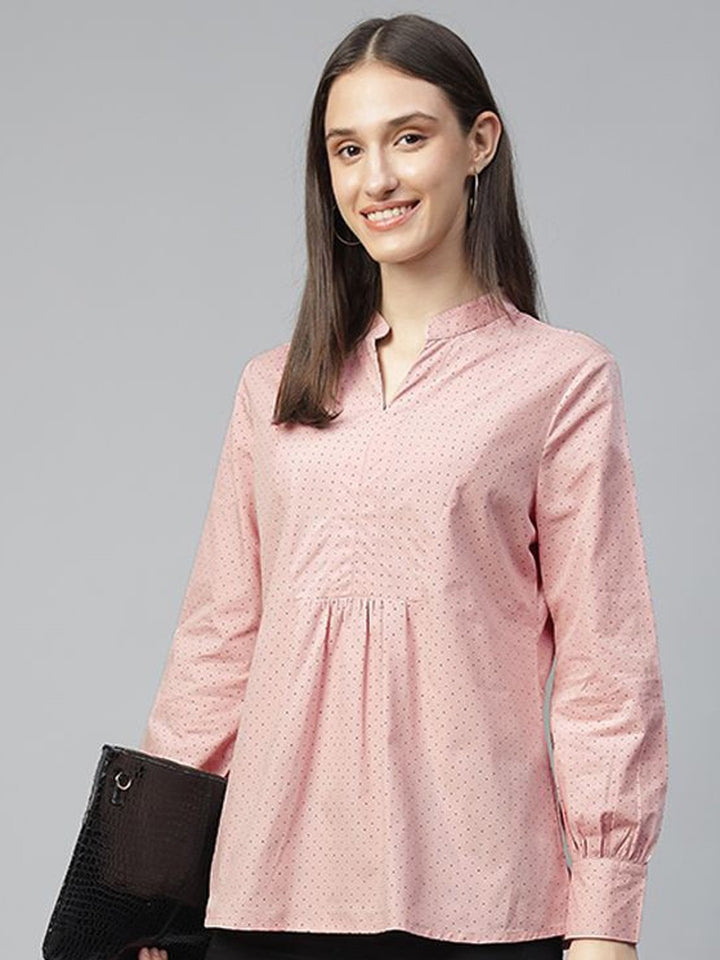 Hancock Women Pink Printed Pure Cotton Regular Fit Formal Top