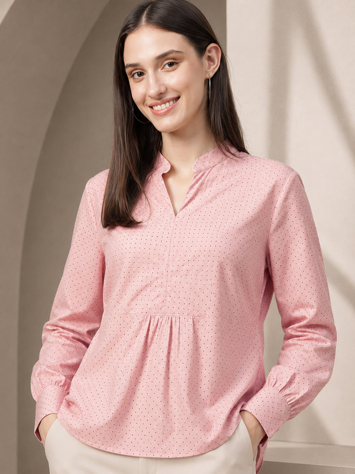 Women Pink Printed Pure Cotton Regular Fit Formal Top