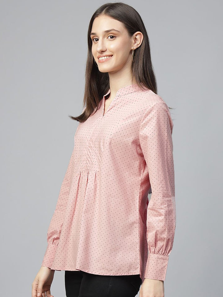Hancock Women Pink Printed Pure Cotton Regular Fit Formal Top