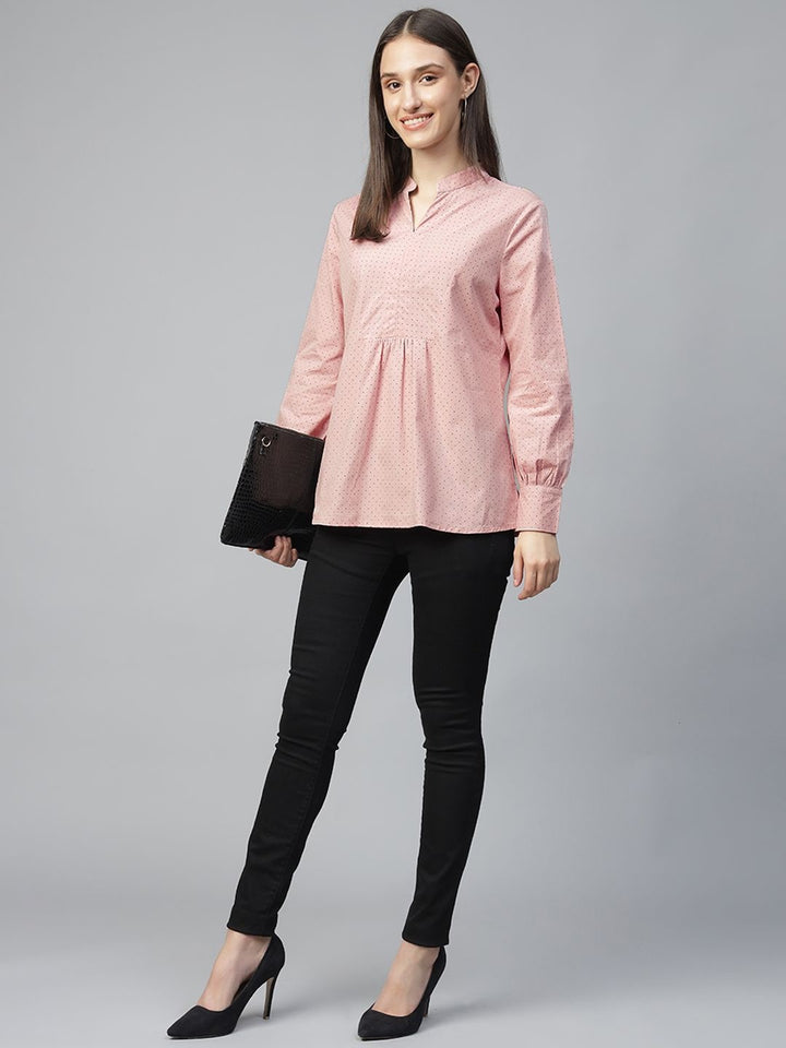 Hancock Women Pink Printed Pure Cotton Regular Fit Formal Top